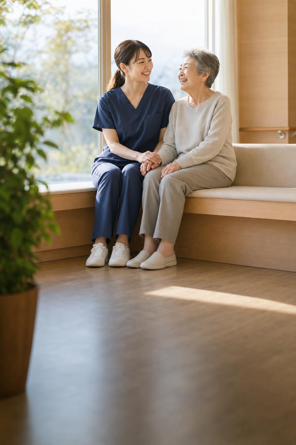 患者さんと笑い合う看護師